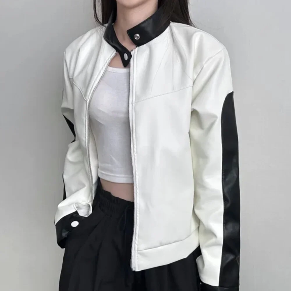 Korean Brand Ulan Racing Jacket Full Zip in Ivory & Black, One Size (Small)
